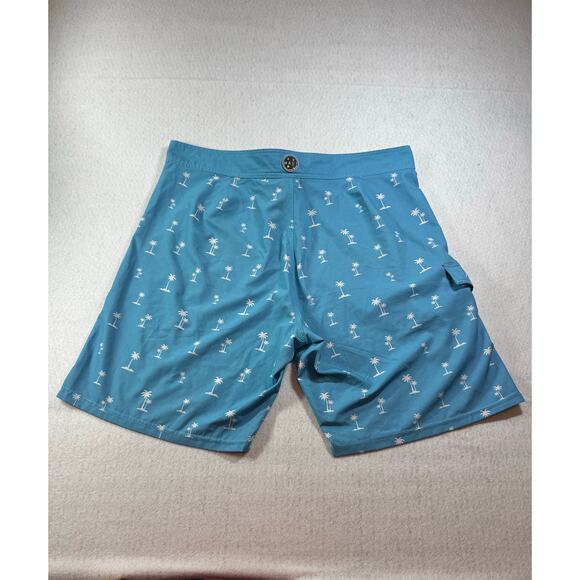 Maui & Sons Men Board Shorts Blue with Palm Trees Black Shark 4 Way Stretch 38 - Picture 13 of 14
